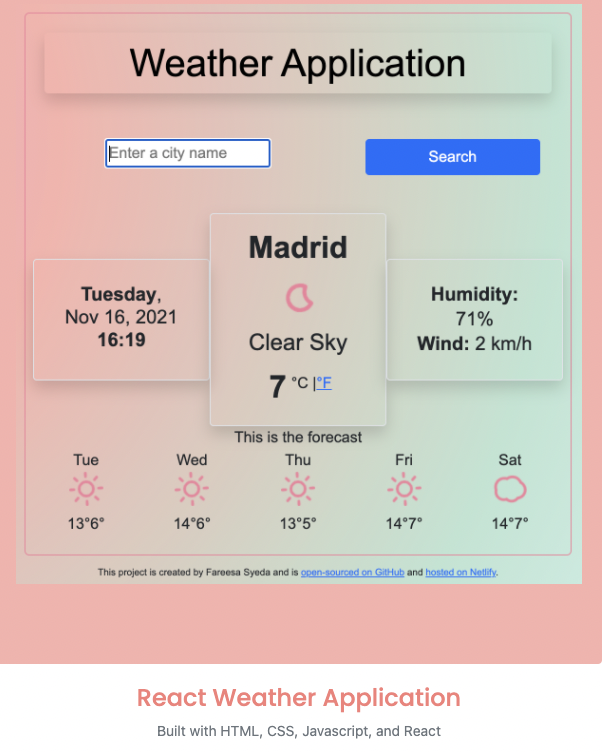 React weather project preview